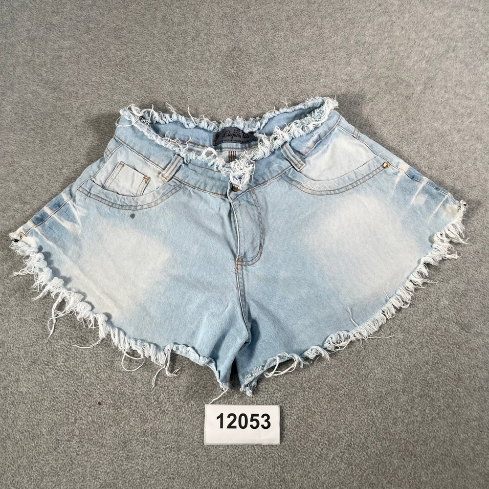 Elegance Cutoff Shorts Womens 40 Blue Denim Cotton Stretch Light Wash Frayed Hem
